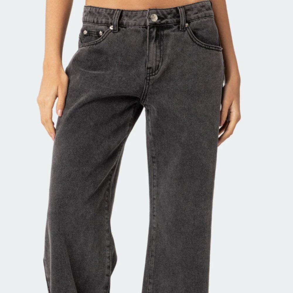 Edikted Black Raelynn Washed Low Rise Jeans Size Small
